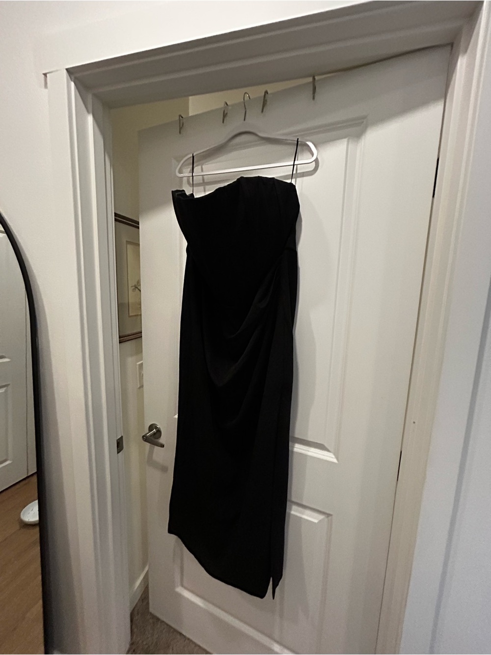 Showpo Black Strapless Midi Dress with Draped Front